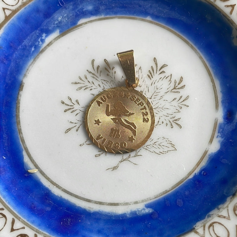 Virgo Pendant - Zodiac Pendant - 14k Gold - Vintage