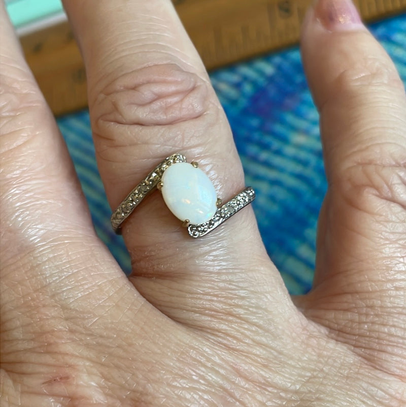 Opal Diamond Bypass Ring - 10k Gold - Vintage