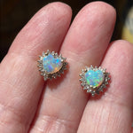 Opal Heart Diamond Stud Earrings - 14k Gold - Vintage