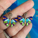 Inlay Butterfly Earrings - Lapis, Opal, Spiny Oyster, Turquoise, and Charoite - Sterling Silver - Vintage