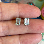 Aquamarine Earrings - Emerald Cut - 10k White Gold - Vintage