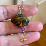 Carved Rabbit Pendant - Tiger’s Eye - Ruby and Fluorite - Gold Filled - Handmade