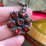 Garnet Flower Pendant - Sterling Silver - Vintage