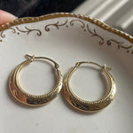 Beaded Edge Hoop Earrings - X Pattern - 14k Gold - Vintage