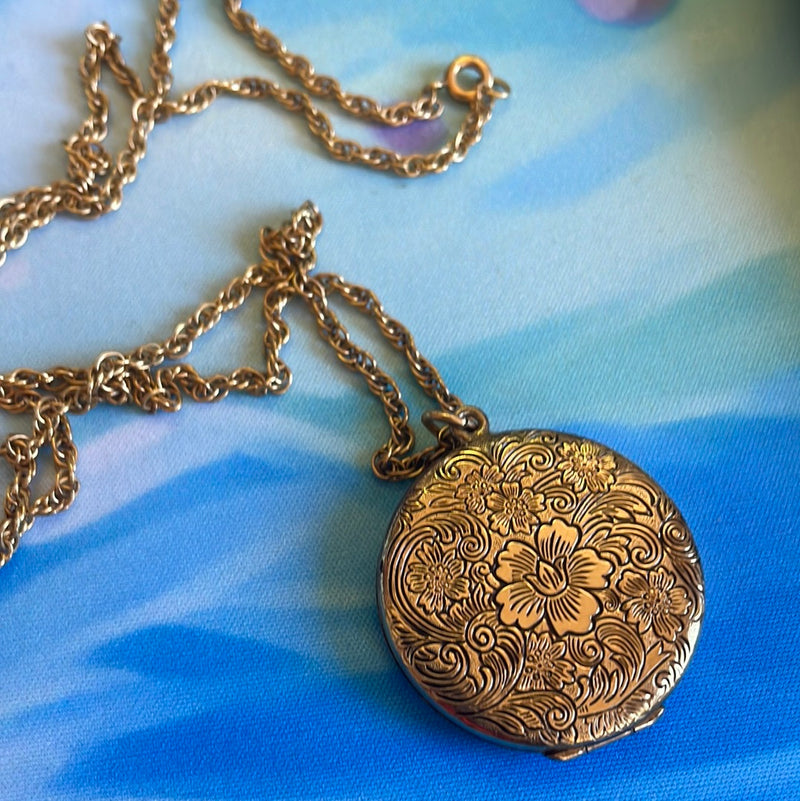 Engraved Flower Locket - Gold Filled - Antique