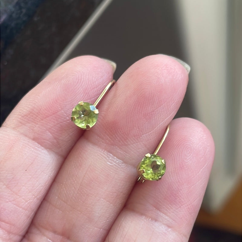 Peridot Leverback Earrings - 10k Gold - Vintage