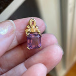 Ornate Amethyst Pendant - Square Cut - 14k Gold - Vintage