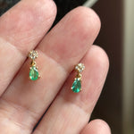 Emerald Teardrop Earrings - Diamond - 14k Gold - Vintage