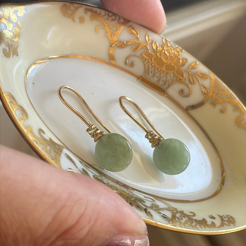 Jade Diamond Earrings - 14k Gold - Vintage