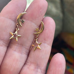 Moon Star Dangle Earrings - 14k Gold - Vintage