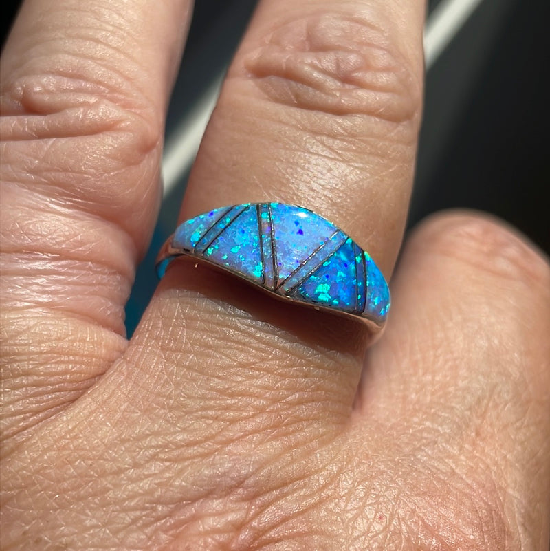 Opal Inlay Ring - Sterling Silver - Vintage