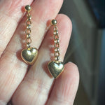 Puffy Heart Drop Earrings - 14k Gold - Vintage