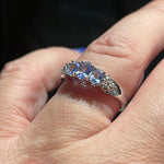 Tanzanite Trilogy Ring - Diamond - 10k Gold - Vintage