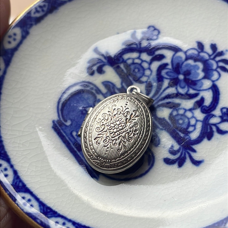 Engraved Flower Locket - Sterling Silver - Vintage