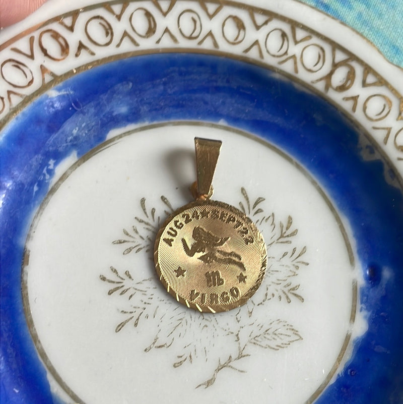 Virgo Pendant - Zodiac Pendant - 14k Gold - Vintage