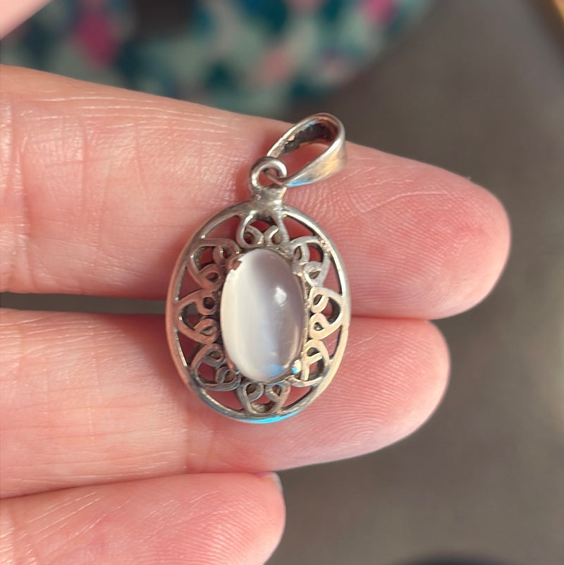 Moonstone Ornate Pendant - Sterling Silver - Vintage