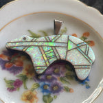 Opal Inlay Bear Pendant - Sterling Silver - Vintage