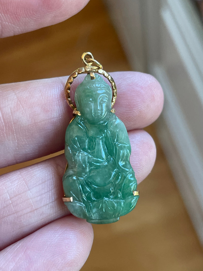 Carved Jade Buddha Pendant - 14k Gold - Vintage – Vintage Paris