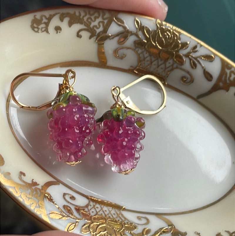 French Pink Berry Earrings - Gold Filled - Handmade