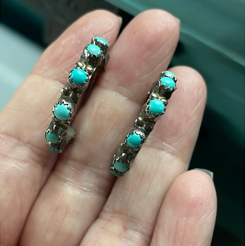 Turquoise Hoop Earrings - Native American - Sterling Silver - Vintage