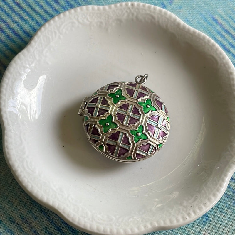 Enamel Locket - Sterling Silver - Vintage