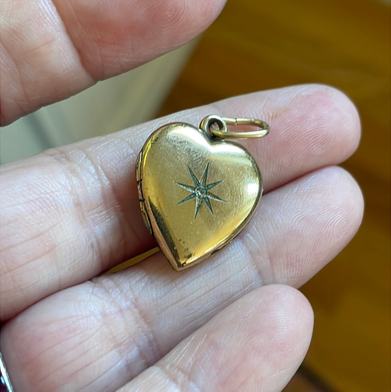 Heart Star Locket - Paste - Gold Filled - Vintage