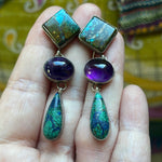 Turquoise and Amethyst Earrings - Sterling Silver - Vintage