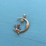 Moon Cherub Pendant - 14k White, Yellow and Rose Gold - Vintage