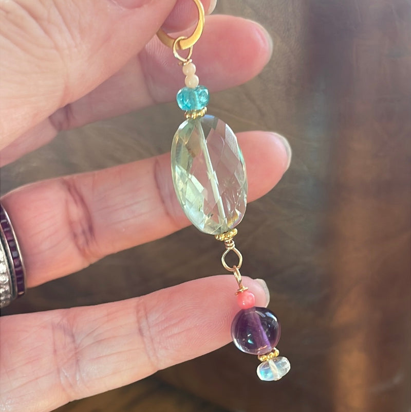 Gemstone Pendant - Prasiolite, Fluorite, Moonstone, Apatite and Coral - Gold Filled - Handmade