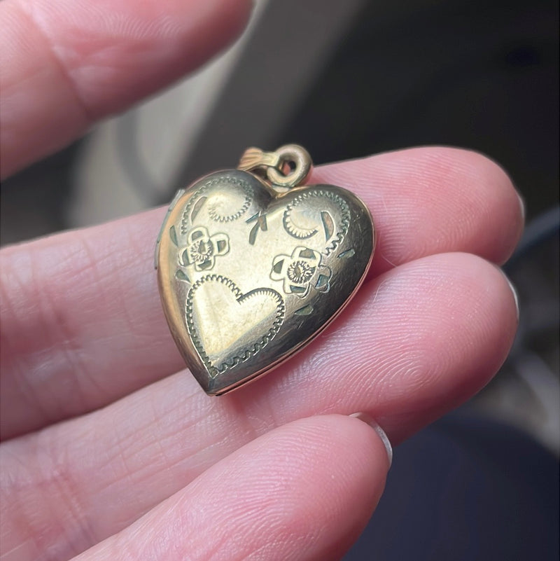 Engraved Heart Locket - Gold Filled - Vintage