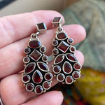 Garnet Drop Earrings - Sterling Silver - Vintage