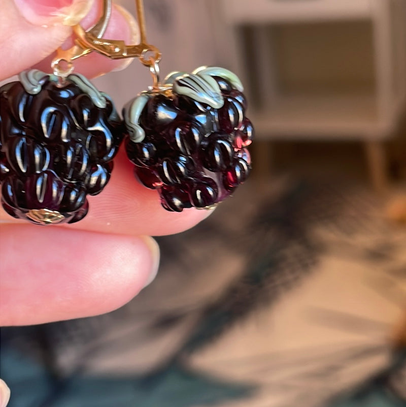 Deep Purple Berry Earrings - Winter Berry - Gold Filled - Handmade