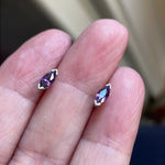 Amethyst Navette Stud Earrings - Sterling Silver - Vintage