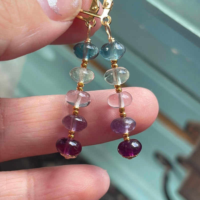 Ocean Rainbow Earrings - Fluorite - Gold Filled - Handmade