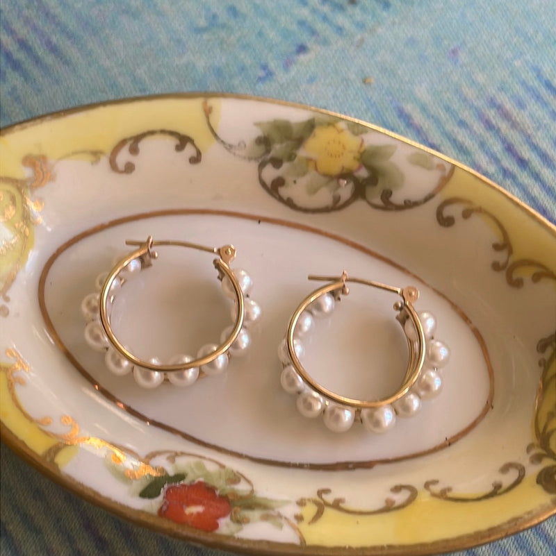 Pearl Hoop Earrings - 10k Gold - Vintage