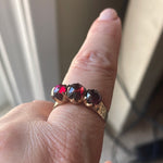 Garnet Trilogy Ring - 14k Gold - Antique