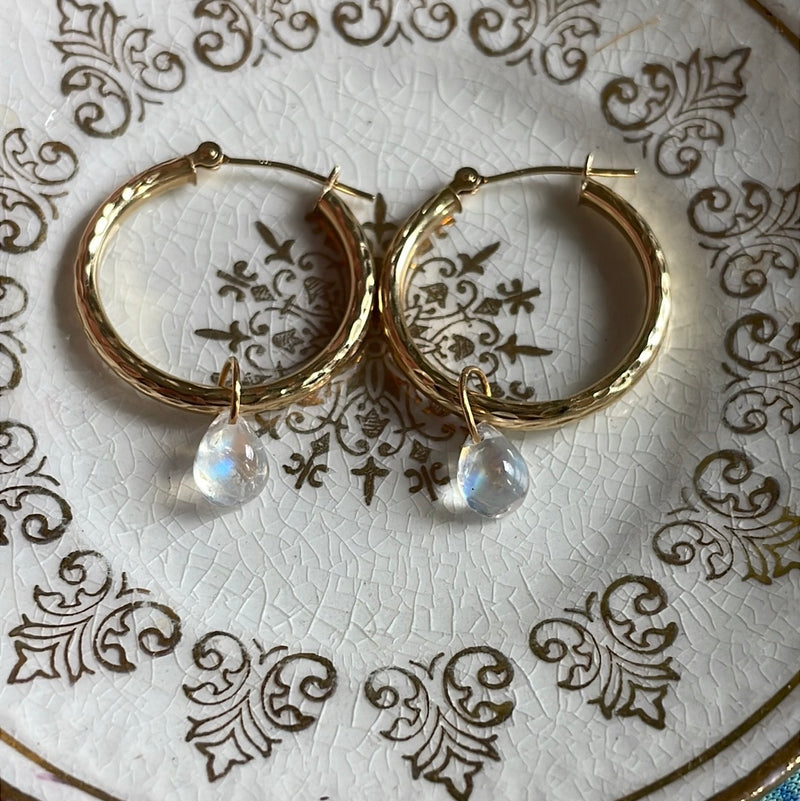 Moonstone Hoop Earrings - 14k gold hoops - 14k drops