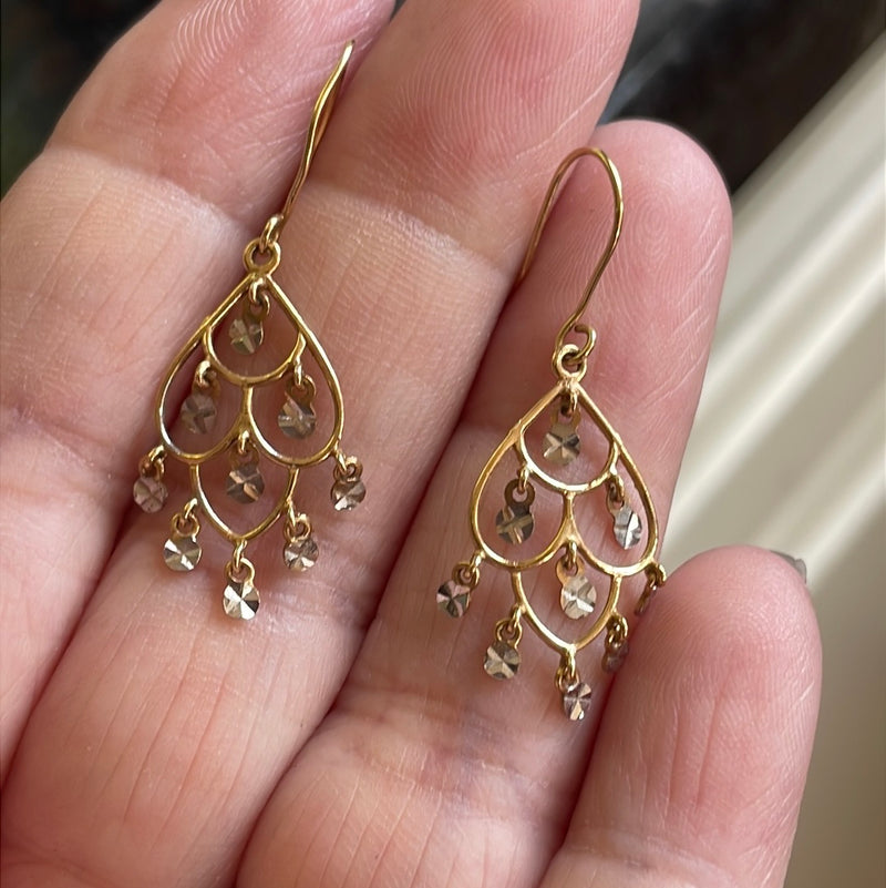 Gold Chandelier Earrings - 14k Yellow and White Gold - Vintage