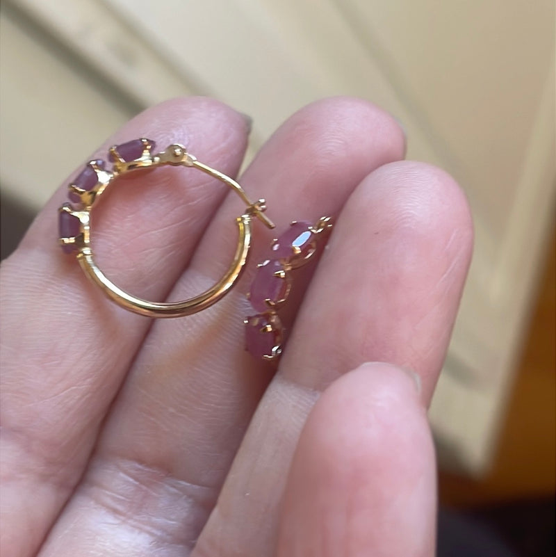 Ruby Hoop Earrings - 10k Gold - Vintage