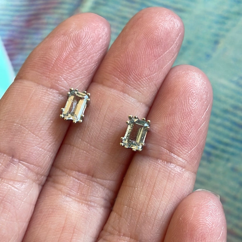 Aquamarine Earrings - Emerald Cut - 10k White Gold - Vintage