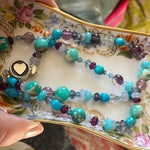 Ocean Confetti One of a Kind Necklace - Turquoise, Chalcedony, Fluorite and Amazonite - Sterling Heart Clasp - Handmade