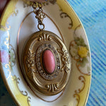 Coral Paste Locket - Art Nouveau - Gold Filled - Antique