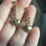 Puffy Heart Drop Earrings - 14k Gold - Vintage