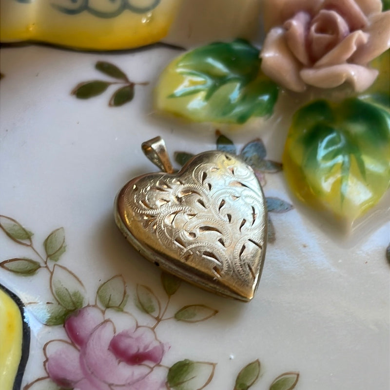 Engraved Heart Locket - Gold Filled - Vintage