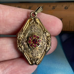 Red Paste Nouveau Locket - Gold Filled - Antique