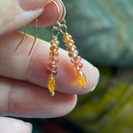 Padparadscha Sapphire Earrings - Mandarin Garnet - 14k Gold - Handmade