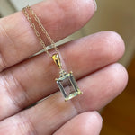 Aquamarine Necklace - Emerald Cut - Diamond - 10k Gold - Vintage