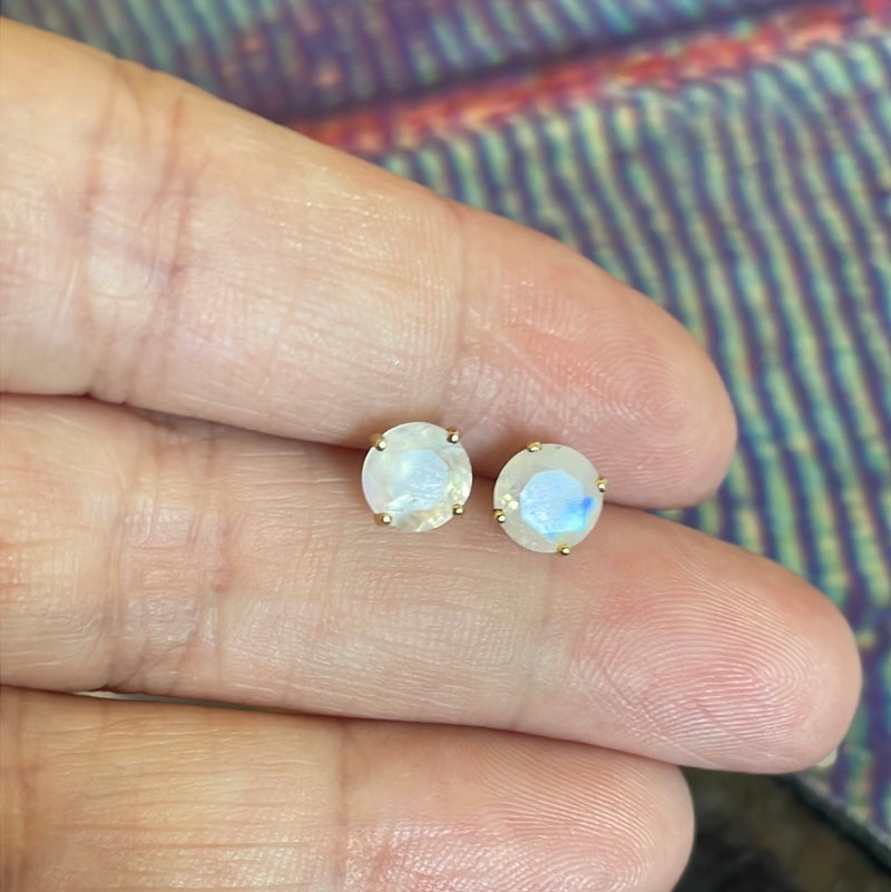 Moonstone Stud Earrings - 10k Gold - Vintage