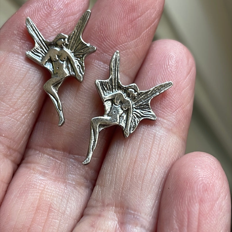 Fairy Stud Earrings- Sterling Silver - Vintage