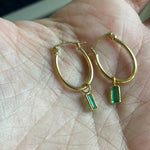 Emerald Oval Hoop Drop Earrings - 14k Gold Hoops and 18k Gold Drops - Vintage